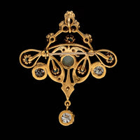 Vintage 14K Yellow Gold Estate Opal and Diamond Pin Pendant