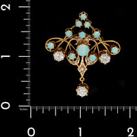 Vintage 14K Yellow Gold Estate Opal and Diamond Pin Pendant