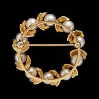 Mikimoto 18K Yellow Gold Estate Akoya Cultured Pearl Wreath Pin