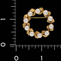 Mikimoto 18K Yellow Gold Estate Akoya Cultured Pearl Wreath Pin