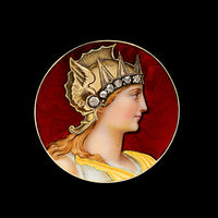 Antique 18K Yellow Gold Estate Diamond Guilloche Enamel Warrior Woman Pin