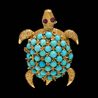 18K Yellow Gold Estate Turquoise Turtle Pin