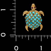 18K Yellow Gold Estate Turquoise Turtle Pin