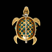 18K Yellow Gold Estate Turquoise Turtle Pin