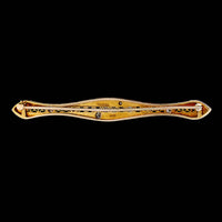 Antique 14K Yellow Gold Estate Hand Engraved Filigree Bar Pin