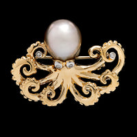 14K Yellow Gold Estate Octopus Pin Pendant