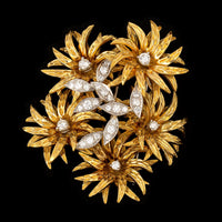 18K Two-tone Gold Estate Diamond Flower Brooch