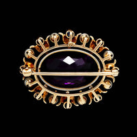 Antique 14K Yellow Gold, Platinum Estate Amethyst and Diamond Pin