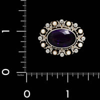 Antique 14K Yellow Gold, Platinum Estate Amethyst and Diamond Pin
