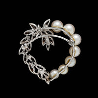 14K White Gold Estate Cultured Pearl and Diamond Heart Pin Pendant