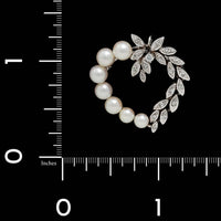 14K White Gold Estate Cultured Pearl and Diamond Heart Pin Pendant