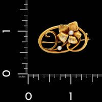 Art Nouveau 14K Yellow Gold Estate Freshwater Pearl Flower Pin