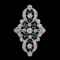 Antique Estate Platinum Estate Emerald and Diamond Pin