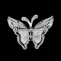 18K White Gold Estate Jadeite and Diamond Butterfly Pin