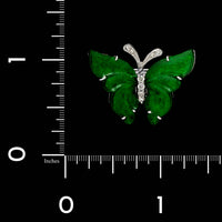 18K White Gold Estate Jadeite and Diamond Butterfly Pin