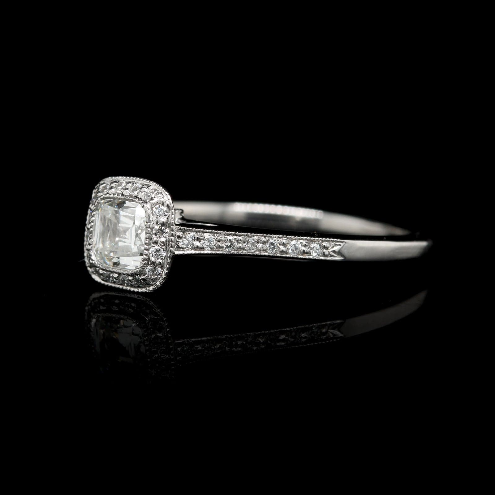 Tiffany & Co. Platinum Diamond Estate Cushion Halo Engagement Ring