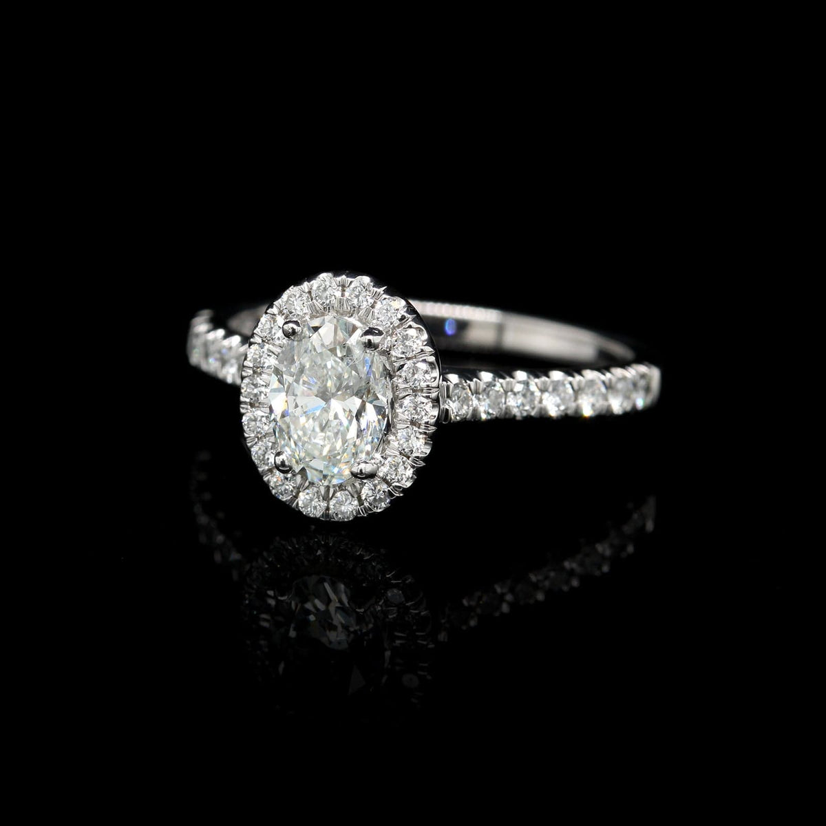 18K White Gold Estate Oval Diamond Halo Engagement Ring