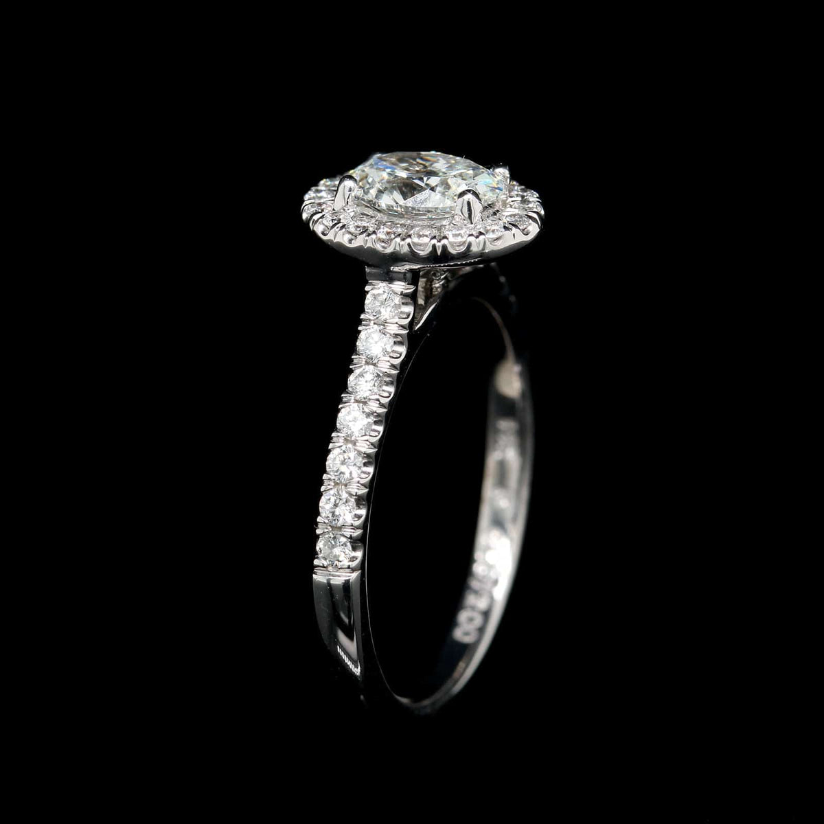 18K White Gold Estate Oval Diamond Halo Engagement Ring