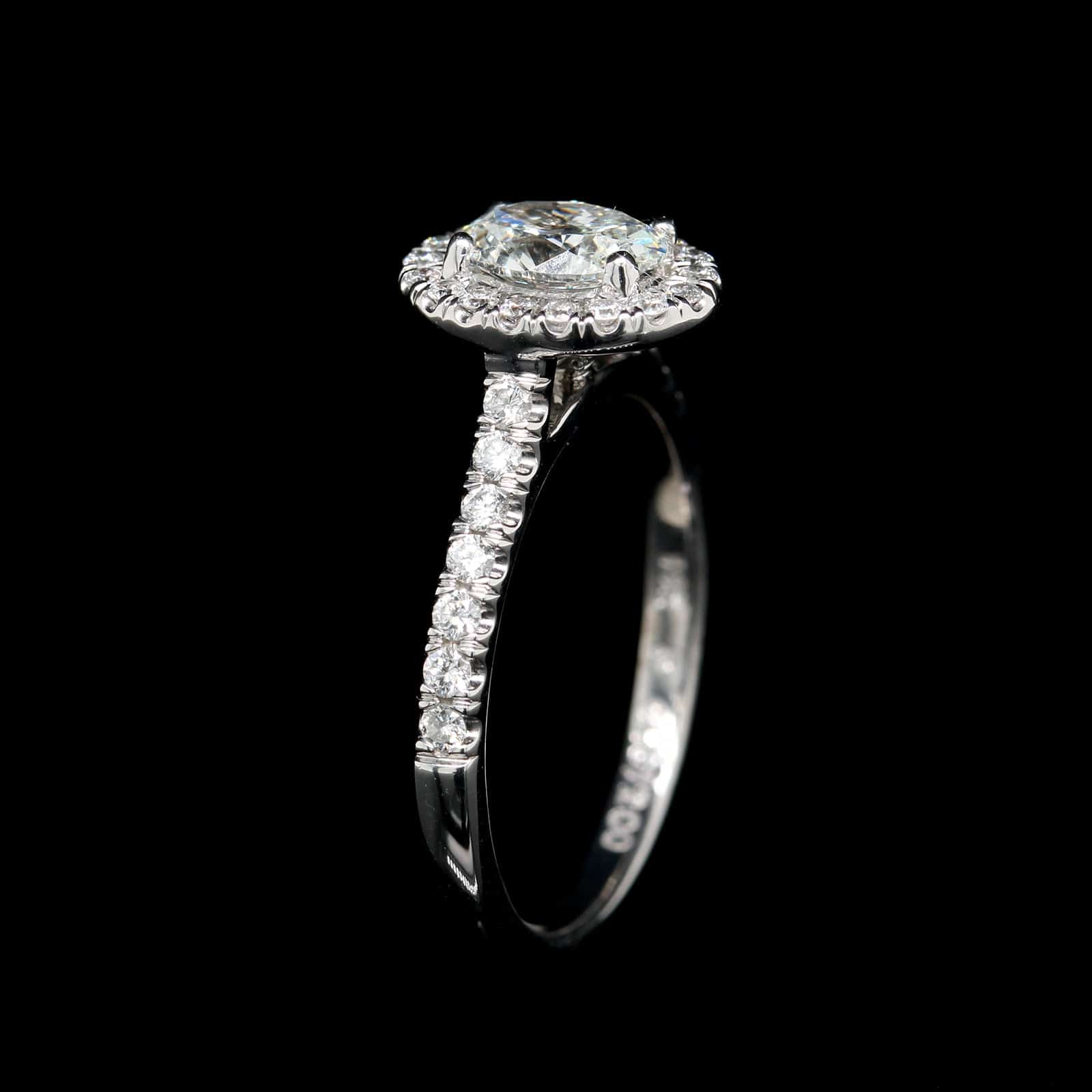 18K White Gold Estate Oval Diamond Halo Engagement Ring