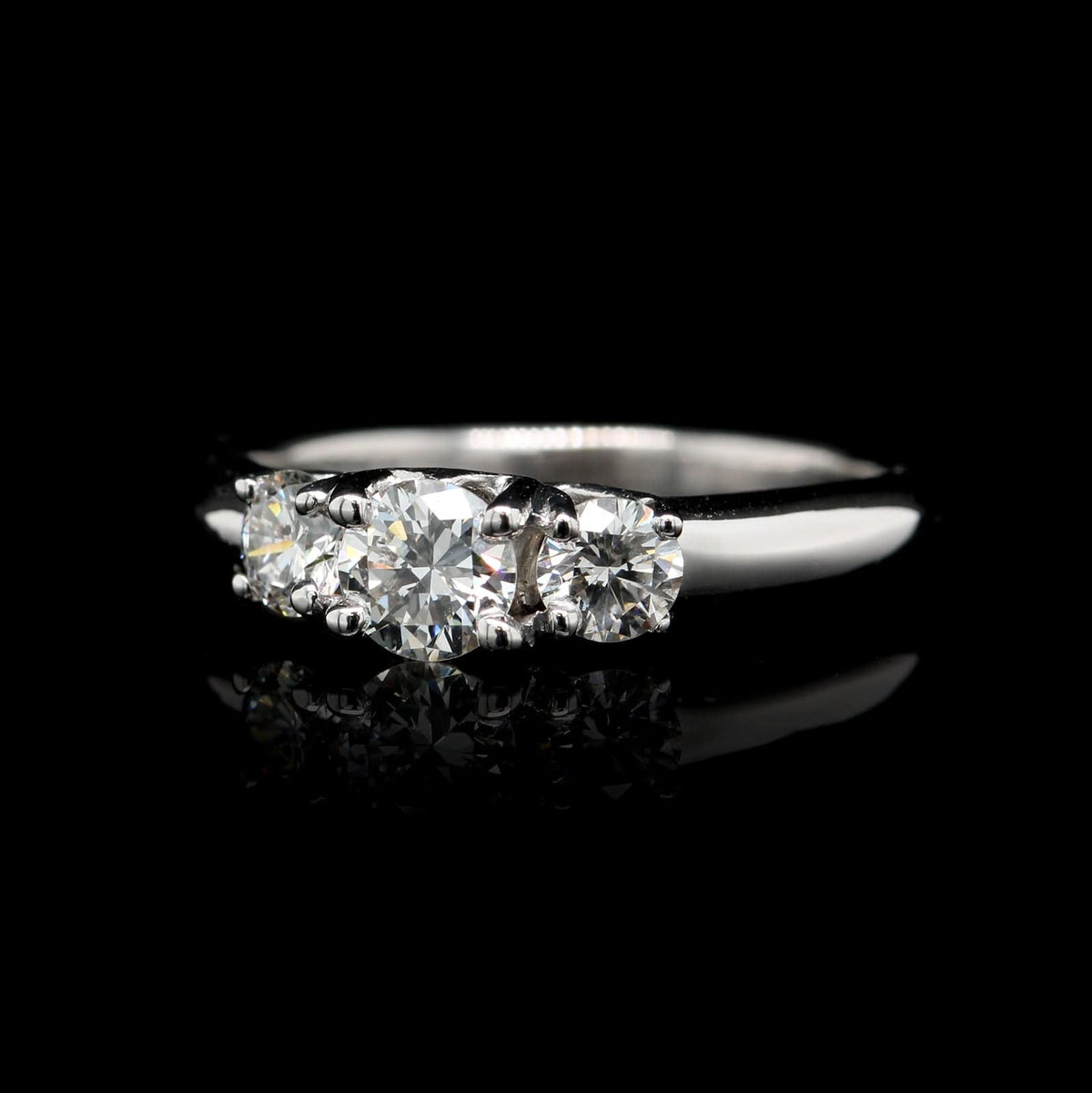 18K White Gold Estate Diamond Three Stone Engagement Ring