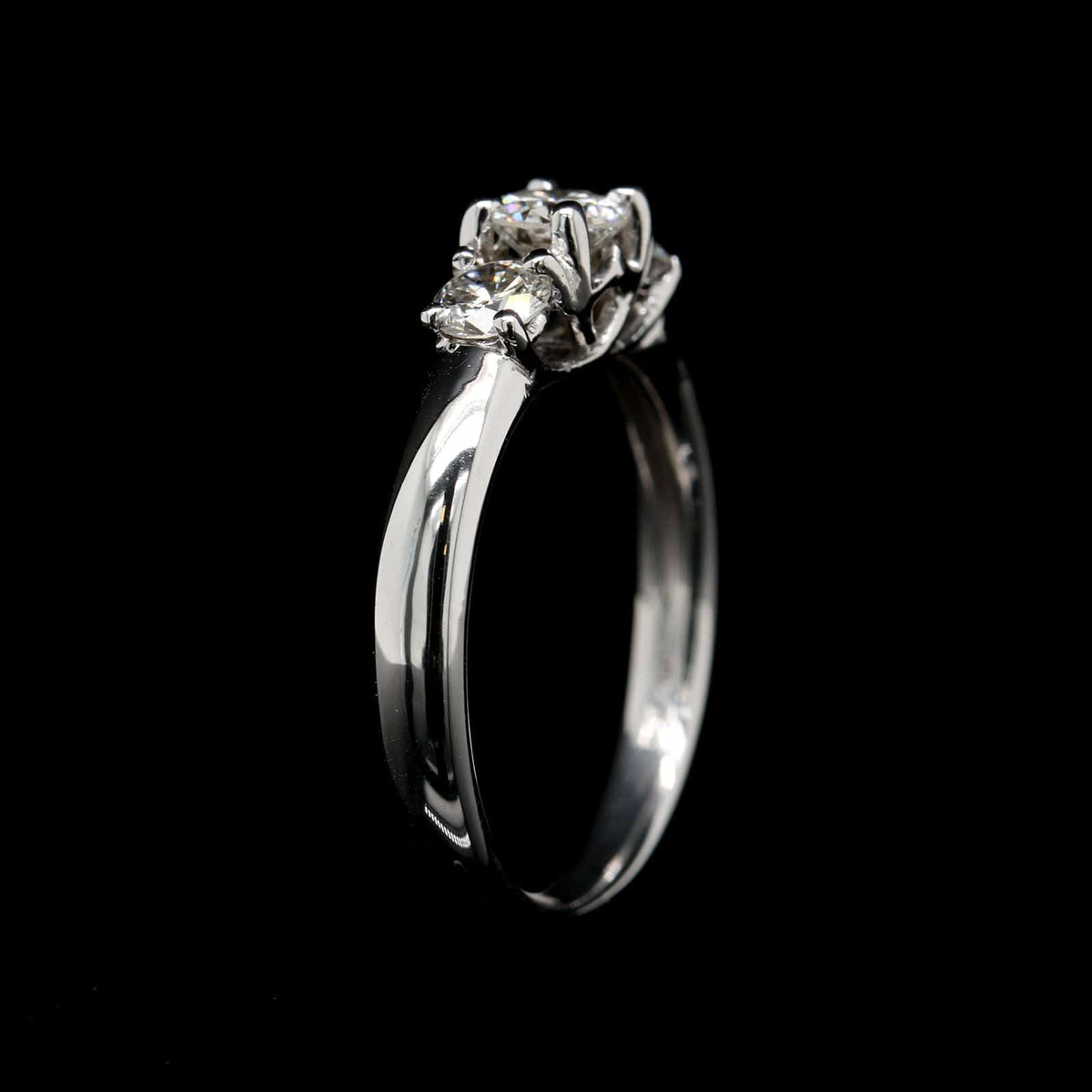 18K White Gold Estate Diamond Three Stone Engagement Ring
