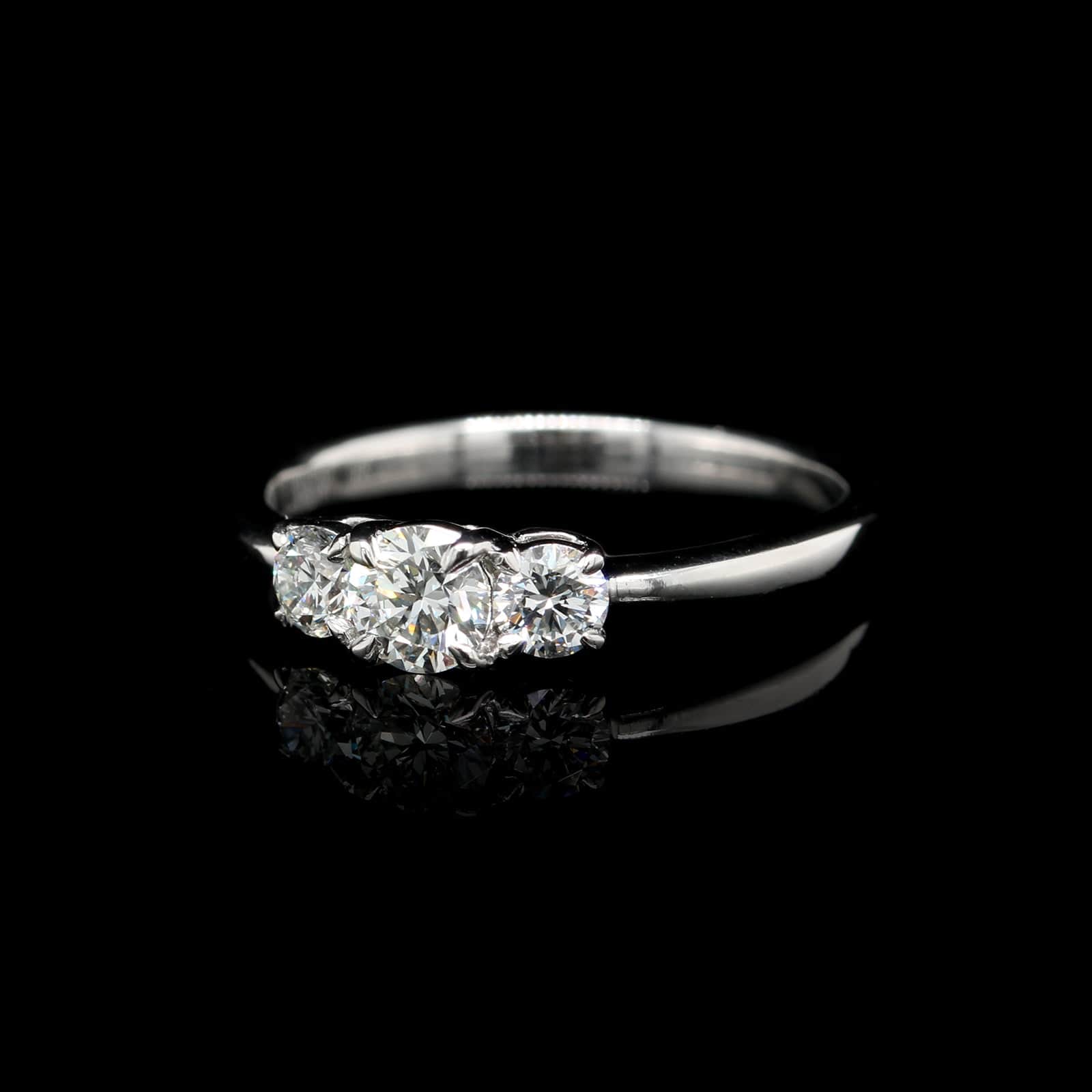 18K White Gold Estate Three Stone Diamond Ring