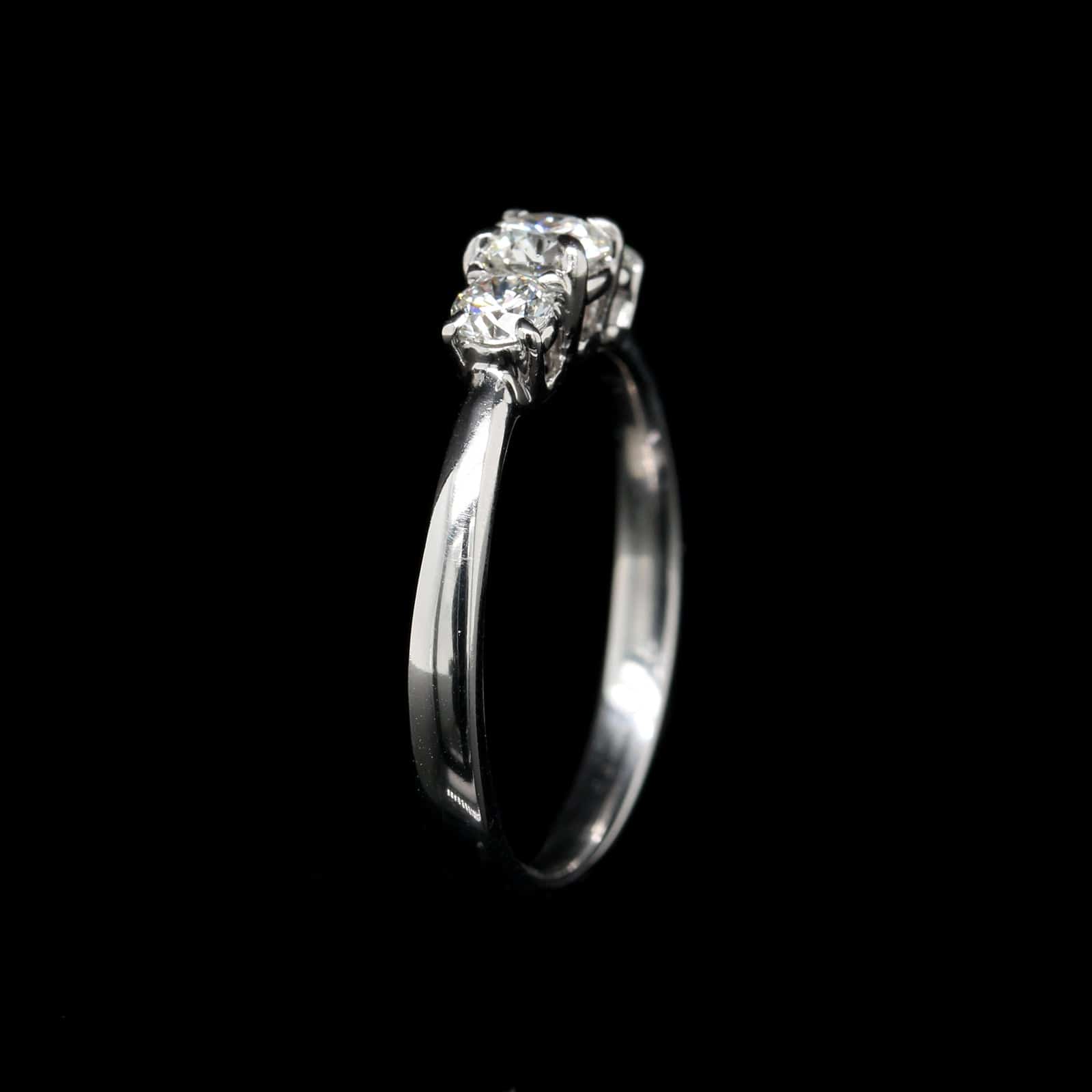 18K White Gold Estate Three Stone Diamond Ring