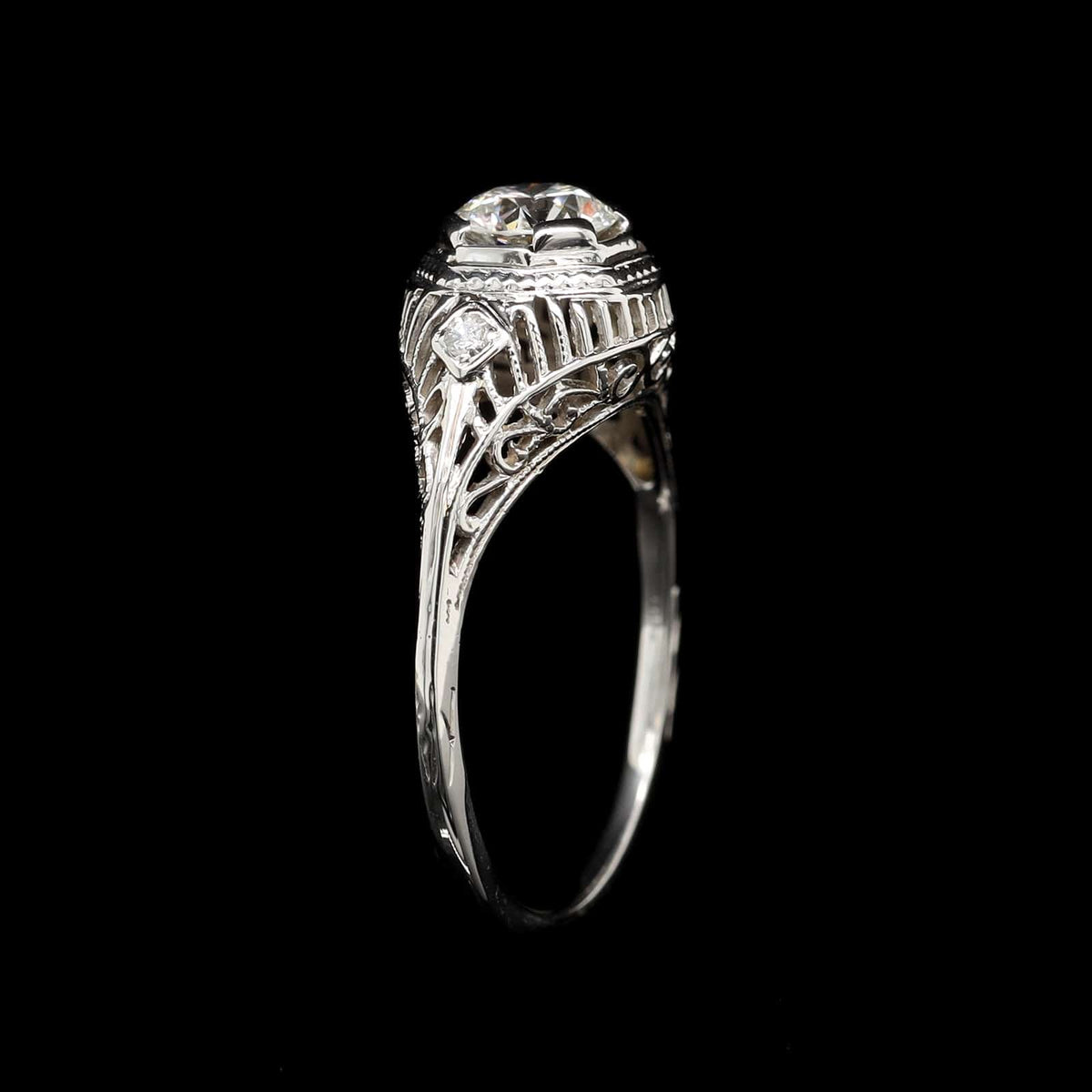 Vintage 18K White Gold Estate Diamond Engagement Ring