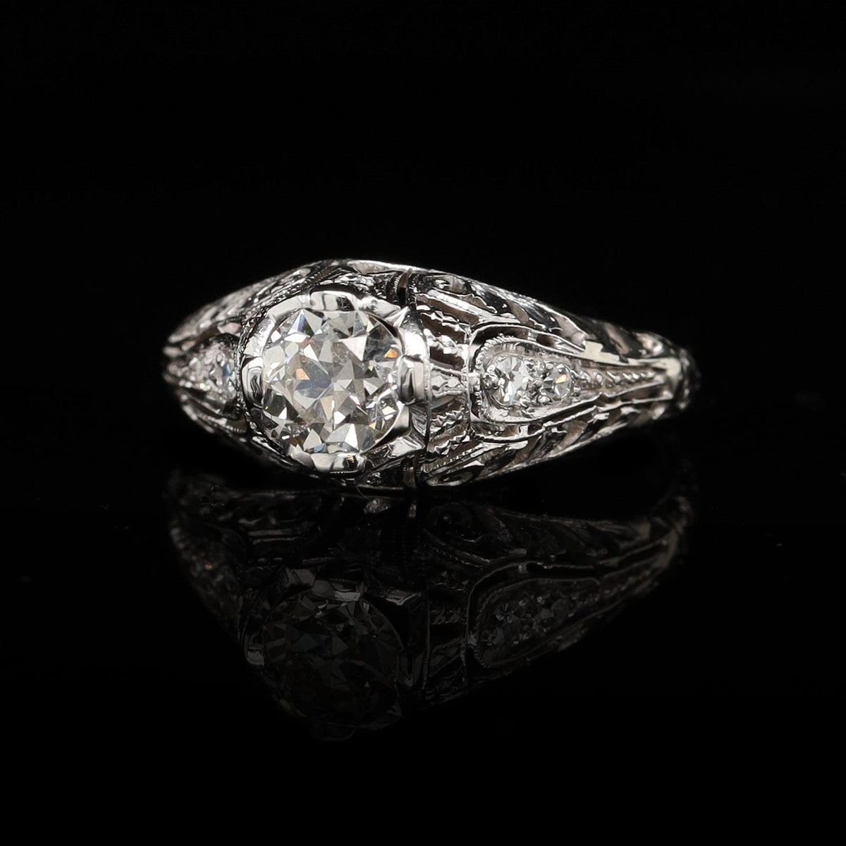 Vintage 14K White Gold Estate Diamond Engagement Ring
