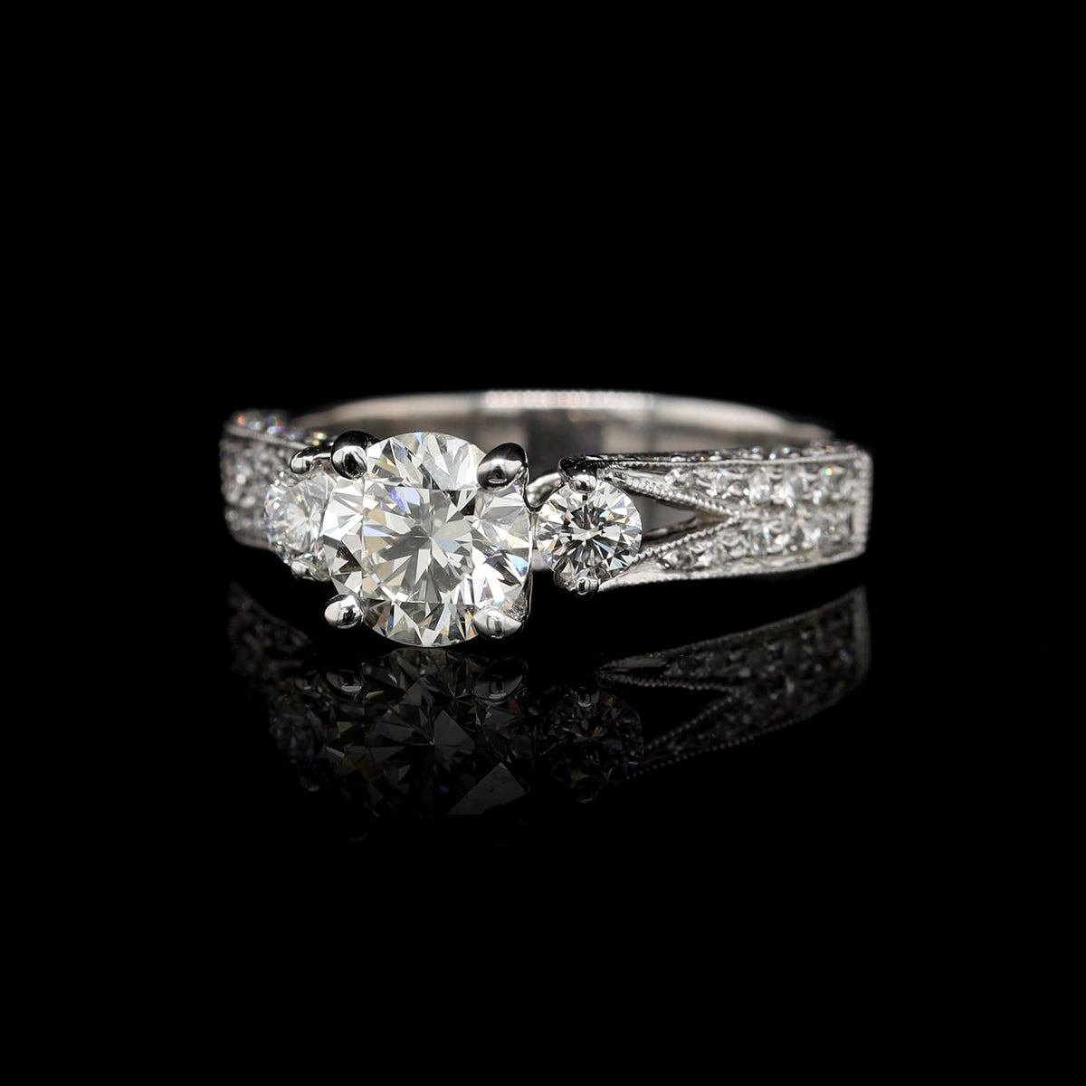 18K White Gold Estate Diamond Milgrain Engagement Ring