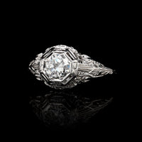 Vintage 18K White Gold Estate Diamond Filigree Ring