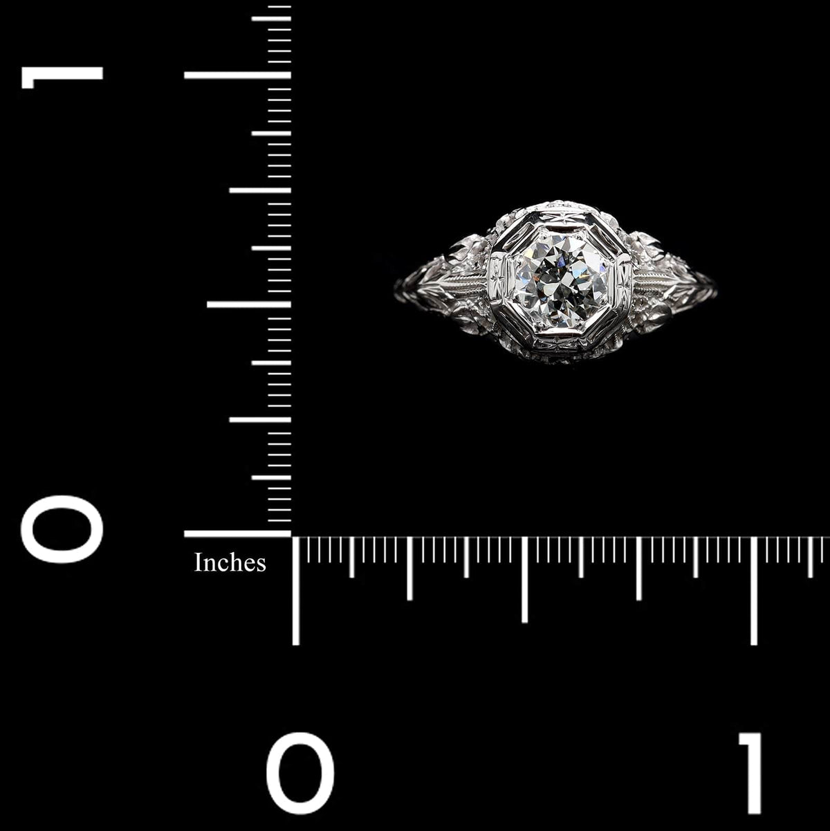 Vintage 18K White Gold Estate Diamond Filigree Ring