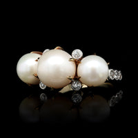 Edwardian Platinum Estate Natural Freshwater Pearl and Diamond Ring