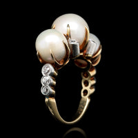 Edwardian Platinum Estate Natural Freshwater Pearl and Diamond Ring
