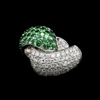14K White Gold Estate Tsavorite and Diamond Bypass Ring