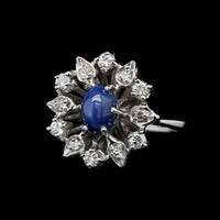 14K White Gold Estate Synthetic Star Sapphire and Diamond Ring