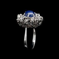 14K White Gold Estate Synthetic Star Sapphire and Diamond Ring