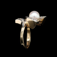 14K Yellow Gold Estate Cultured and Pearl Diamond Ring