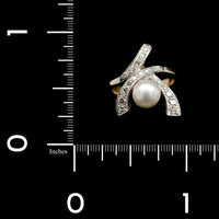 14K Yellow Gold Estate Cultured and Pearl Diamond Ring