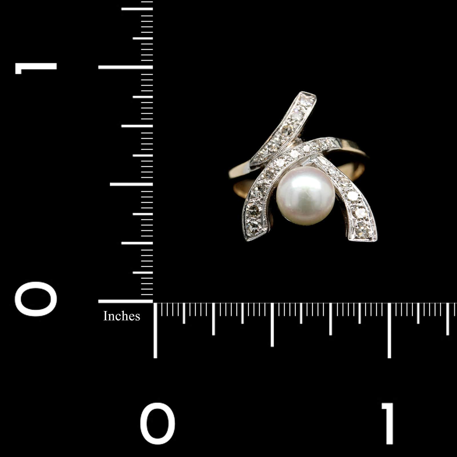 14K Yellow Gold Estate Cultured and Pearl Diamond Ring