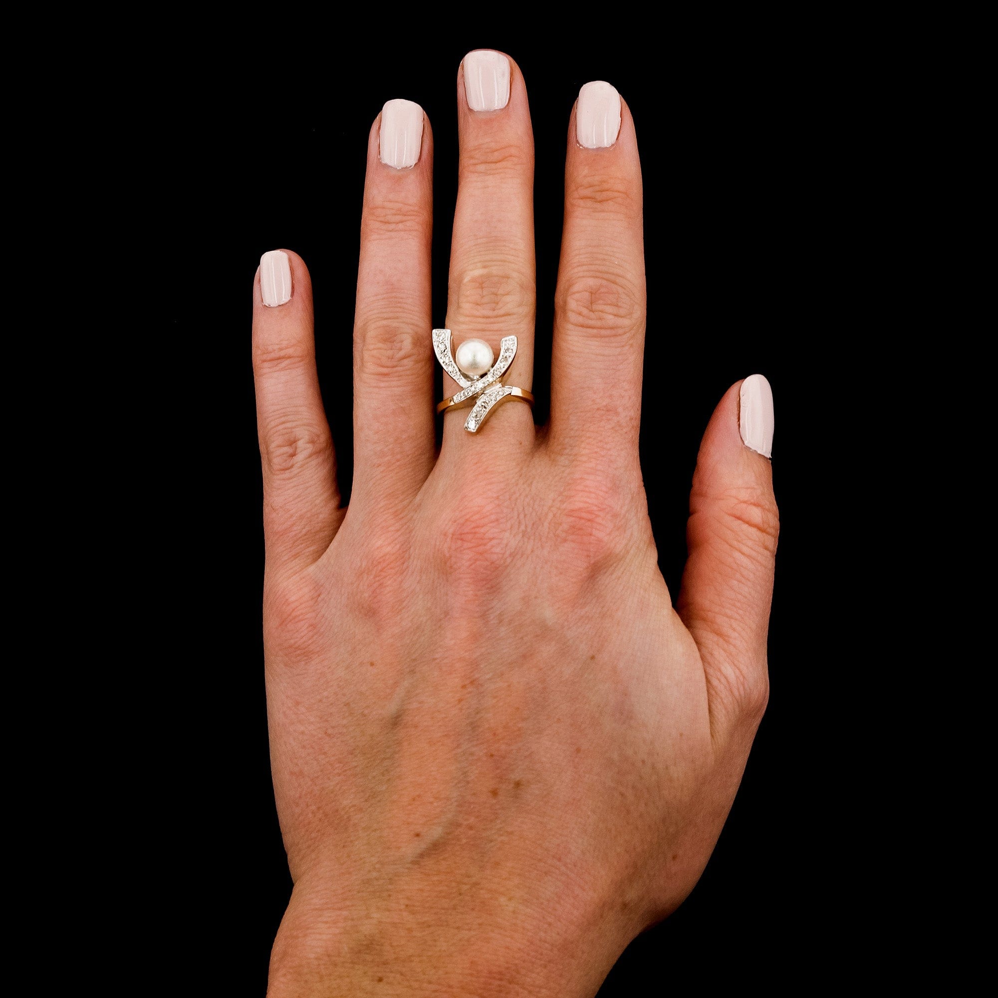 14K Yellow Gold Estate Cultured and Pearl Diamond Ring