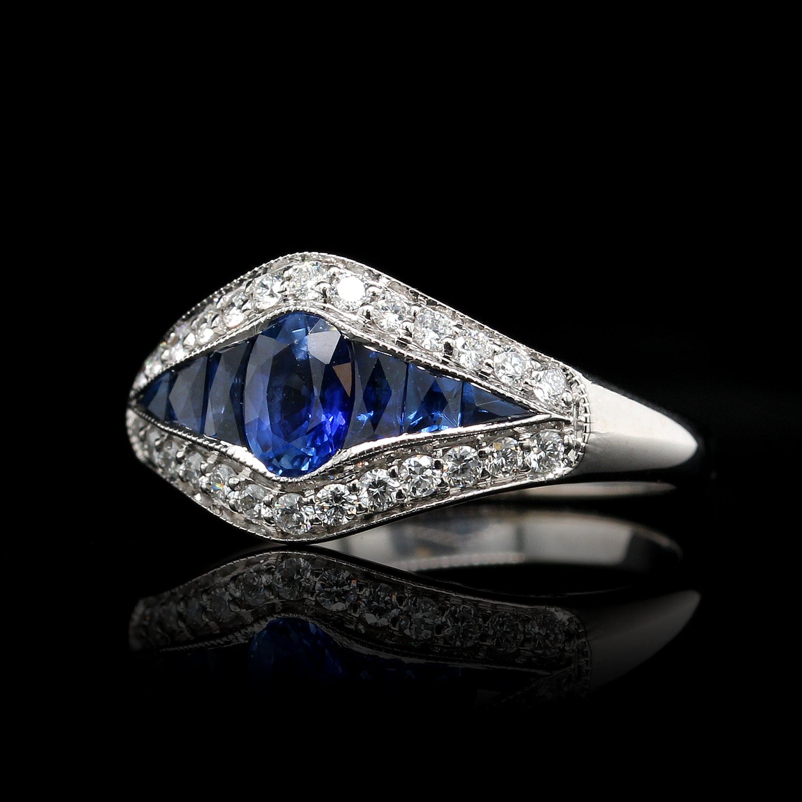 18K White Gold Estate Sapphire and Diamond Ring