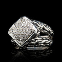 John Hardy Sterling Silver Estate Diamond Pave Split Shank Ring