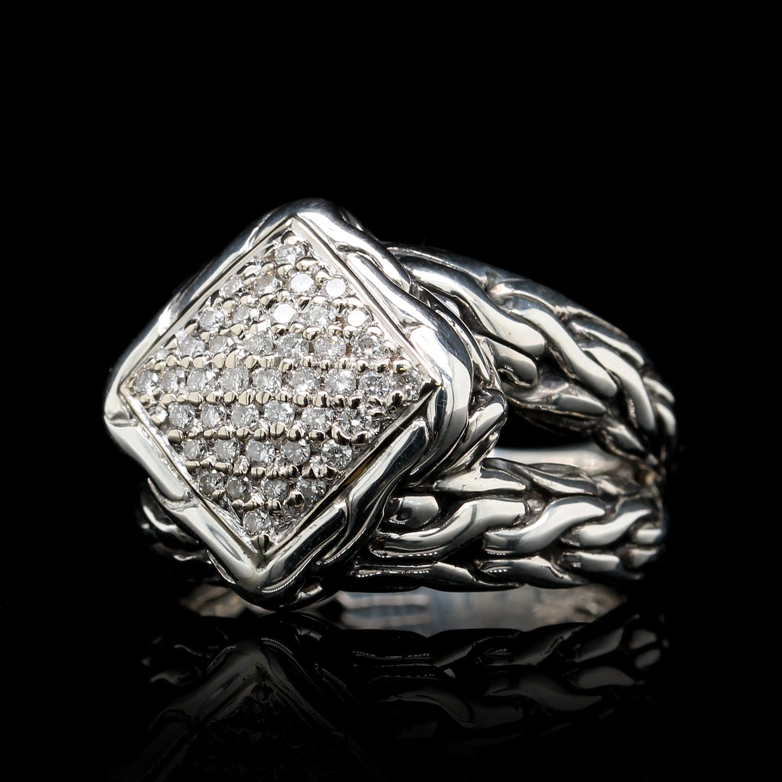 John Hardy Sterling Silver Estate Diamond Pave Split Shank Ring