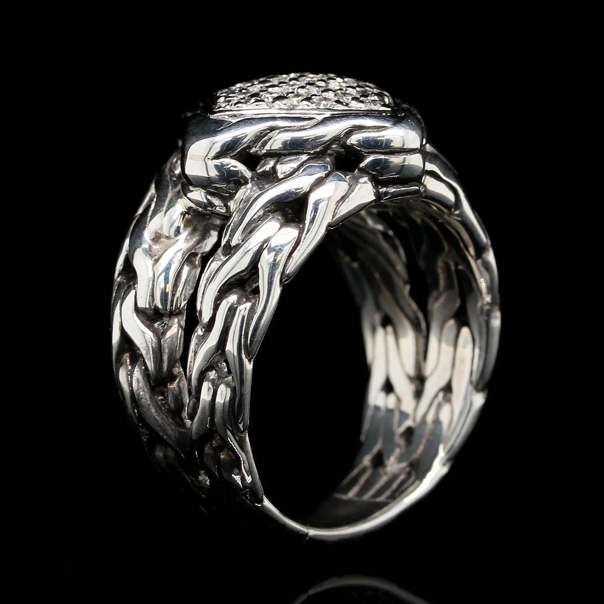 John Hardy Sterling Silver Estate Diamond Pave Split Shank Ring