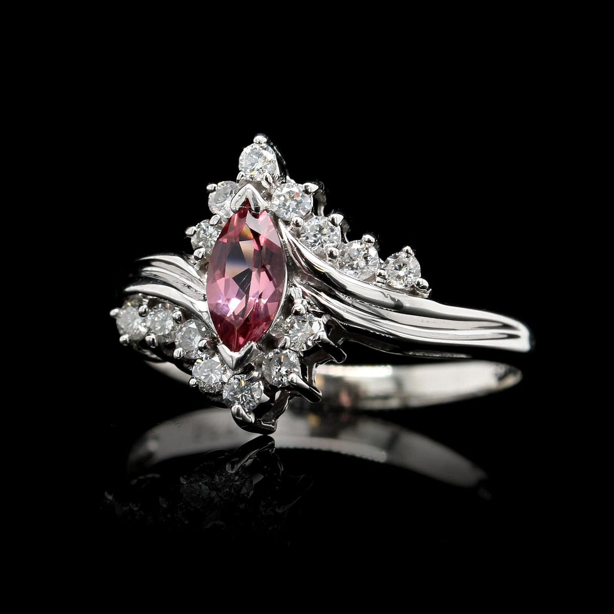 14K White Gold Estate Pink Tourmaline and Diamond Ring