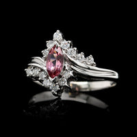 14K White Gold Estate Pink Tourmaline and Diamond Ring