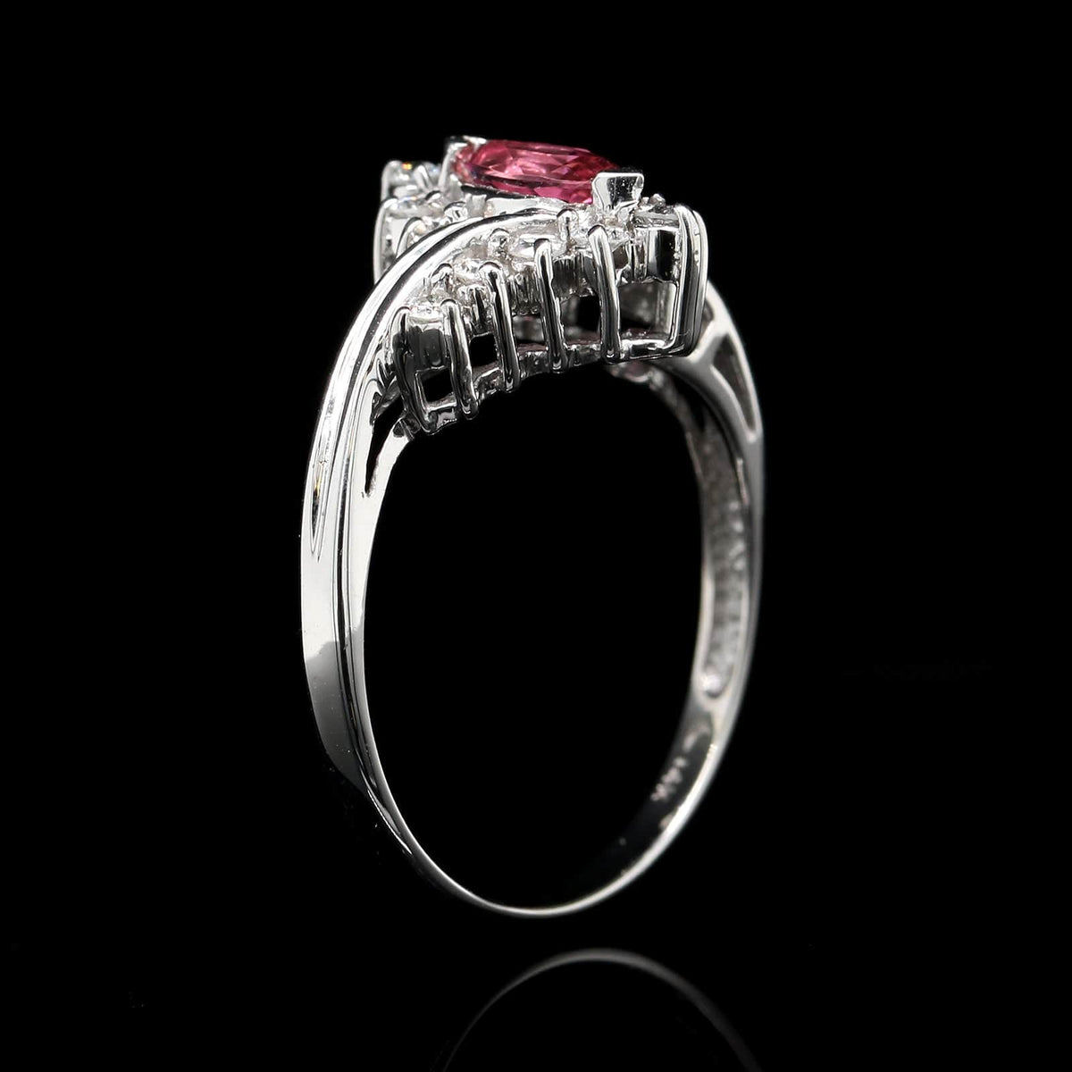 14K White Gold Estate Pink Tourmaline and Diamond Ring
