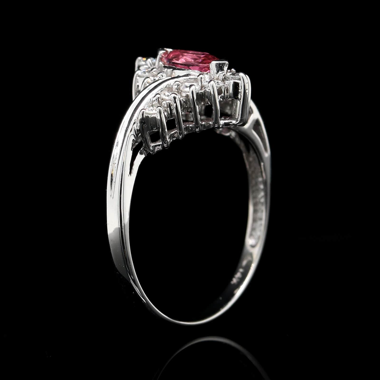 14K White Gold Estate Pink Tourmaline and Diamond Ring