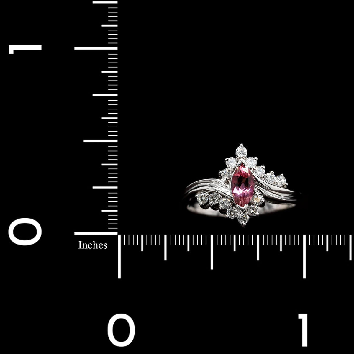 14K White Gold Estate Pink Tourmaline and Diamond Ring